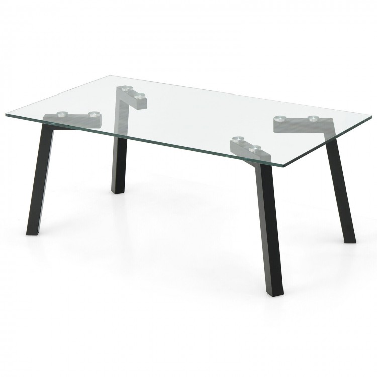 Modern Tempered Glass Coffee Table with Metal Frame for Living RoomCostway Gallery View 1 of 9